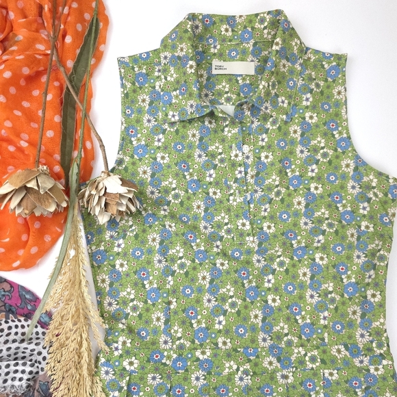 Tory Burch Floral Multi-colored  Sleeveless Pleated Travel Dress. Sz S - Picture 2 of 16